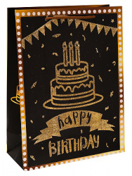 Dream cards Пакет подарочный с мат.лам. и тиснен.фольгой18х24х8,5см(M)Золотой торт,чёрн210г ПКП-3121