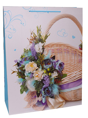 Dream cards Пакет подарочный с мат.лам. 31х40х12см (XL)  Корзина с синими цветами, 210 г ПКП-2625