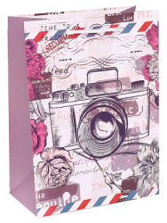 Dream cards Пакет подарочный с мат.лам. 18х23х10см(M) Фотоаппарат в цветах, 210 г ППК-5384