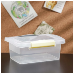 Ящик для хранения Laconic mini пластиковый прозрачный с защелками 0,85 л желтый/серый