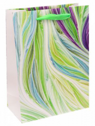 Dream cards Пакет подарочный с мат. лам. и тис.фольгой  Зелёные перья 26х32х10 см (L),210 г ПКП-3466
