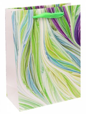 Пакет подарочный Dream cards Зелёные перья 26х32х10 см арт. ПКП-3466