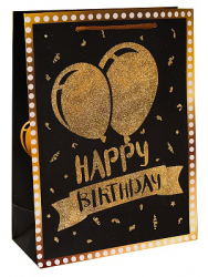 Dream cards Пакет подарочный с мат.лам. и тиснением фольгой (L)Золотые шарики, чёрный, 210г ПКП-3152