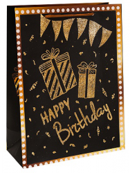 Dream cards Пакет подарочный с мат.лам. и тиснением фольгой(L)Золотые подарки, чёрный,210г ПКП-3154