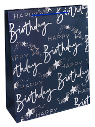Dream cards Пакет подарочный с мат.лам. и тис фольгой  Счастливого дня рождения,синий,210г ПКП-2615