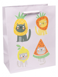 Пакет подарочный с глянцевой ламинацией 22x31x10  см  ( ML ) Котик с фруктами, 157 г ПКП-6386