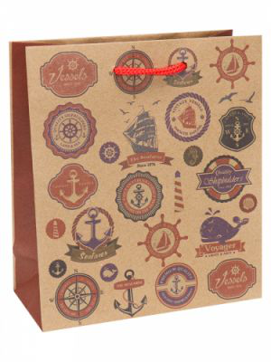 Пакет подарочный из крафт-бумаги 16х18х7 см (craft S) Морские знаки, 130 г ПКП-3517
