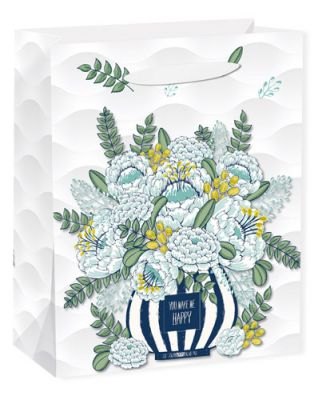 Dream cards Пакет подарочный с мат. лам. Букет из синих цветов 31x42x12 см (XL),210 г ППД-9666