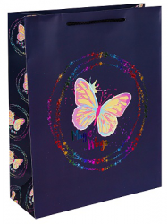 Dream cards Пакет подарочный с мат.лам. и глит. 26х32х12 Волшебные крылья бабочки, 210 г ППК-5402