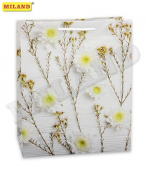 Пакет подарочный с глянцевой ламинацией 26,4х32,7х13,6 см (L) Нежные белые цветы, 157 г ПП-9112