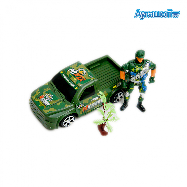 Игрушка Машинка инерционная Пикап военный с солдатом+аксессуар 18 см арт. YL-12-A146962