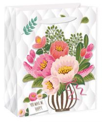 Dream cards Пакет подарочный с мат. лам. Букет из розовых цветов 31x42x12 см (XL),210 г ППД-9665