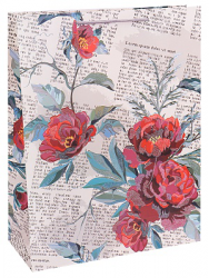Dream cards Пакет подарочный с мат.лам. и глит 31х42х12см(XL)Газета с красными цветами,210г ПКП-2611