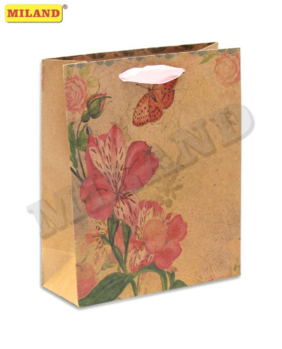 Пакет подарочный Розовый цветок и бабочка 16х18х7 см арт. П007-0006