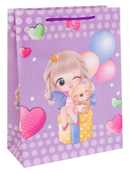 Dream cards Пакет подарочный с мат.лам. 18х24х8,5см (M) Девочка с мишкой, фиолетовый, 210г ПКП-3118