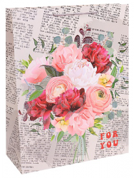 Dream cards Пакет подарочный с мат.лам. и глит.26х32х12см(L) Газета с ярким букетом,210г ПКП-2606