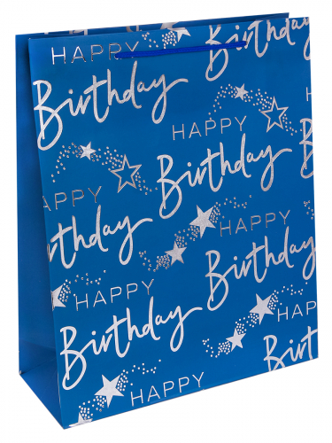 Dream cards Пакет подарочный с мат.лам. и тис фольгой Счастливого дня рождения,голубой,210г ПКП-2609