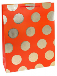 Dream cards Пакет подарочный с мат.лам. и тис. фольг.31х40х12(XL)Милый горошек,красный 210г ПКП-2627